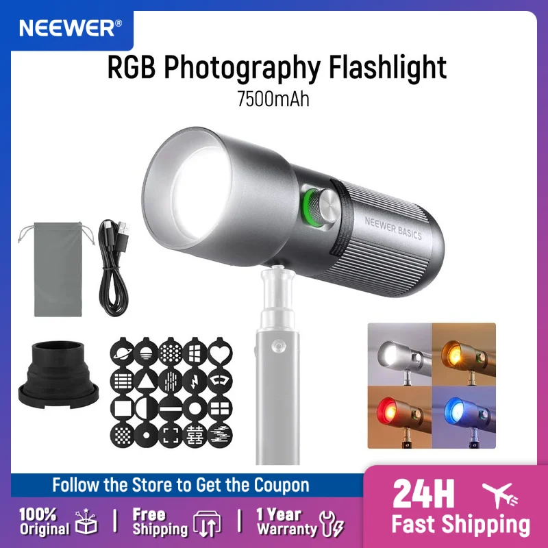 Светодиодный фонарик для фотосъемки NEEWER BASICS FL10 с 4 цветами/20 фильтрами Gobo/7500 мАч, портативный светодиодный прожектор для видео 10 Вт