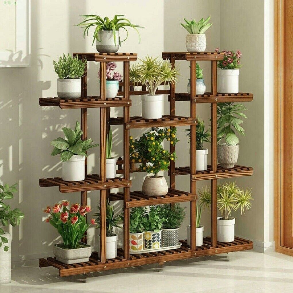 Prateleira de madeira para vasos de flores, suporte para exibição de plantas de vários camadas para ambientes internos e externos