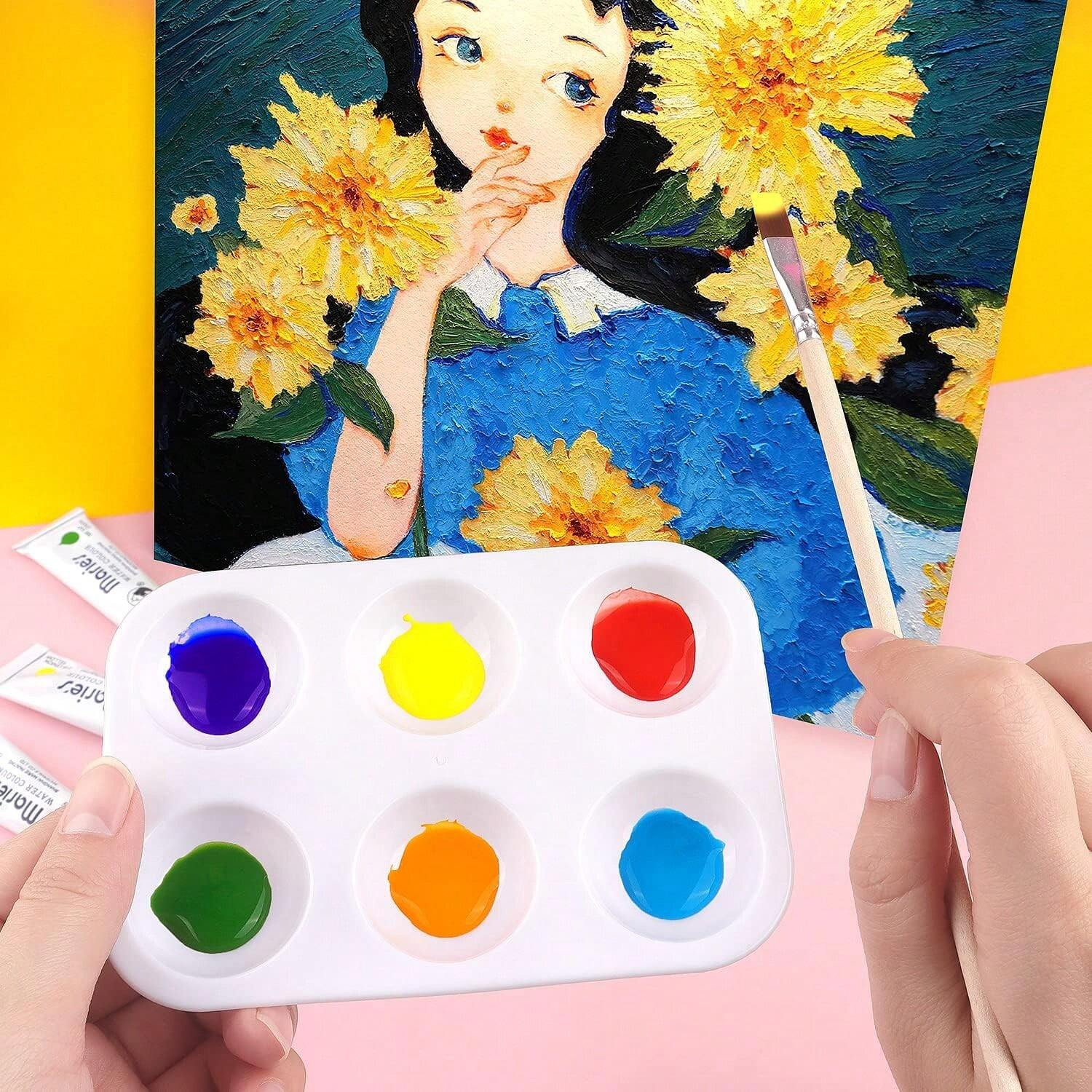 8 ชิ้นพลาสติกสีขาวถาดสีจานสี, สีน้ําภาพวาดถาดสําหรับภาพวาด Party, DIY Craft และภาพวาดศิลปะ