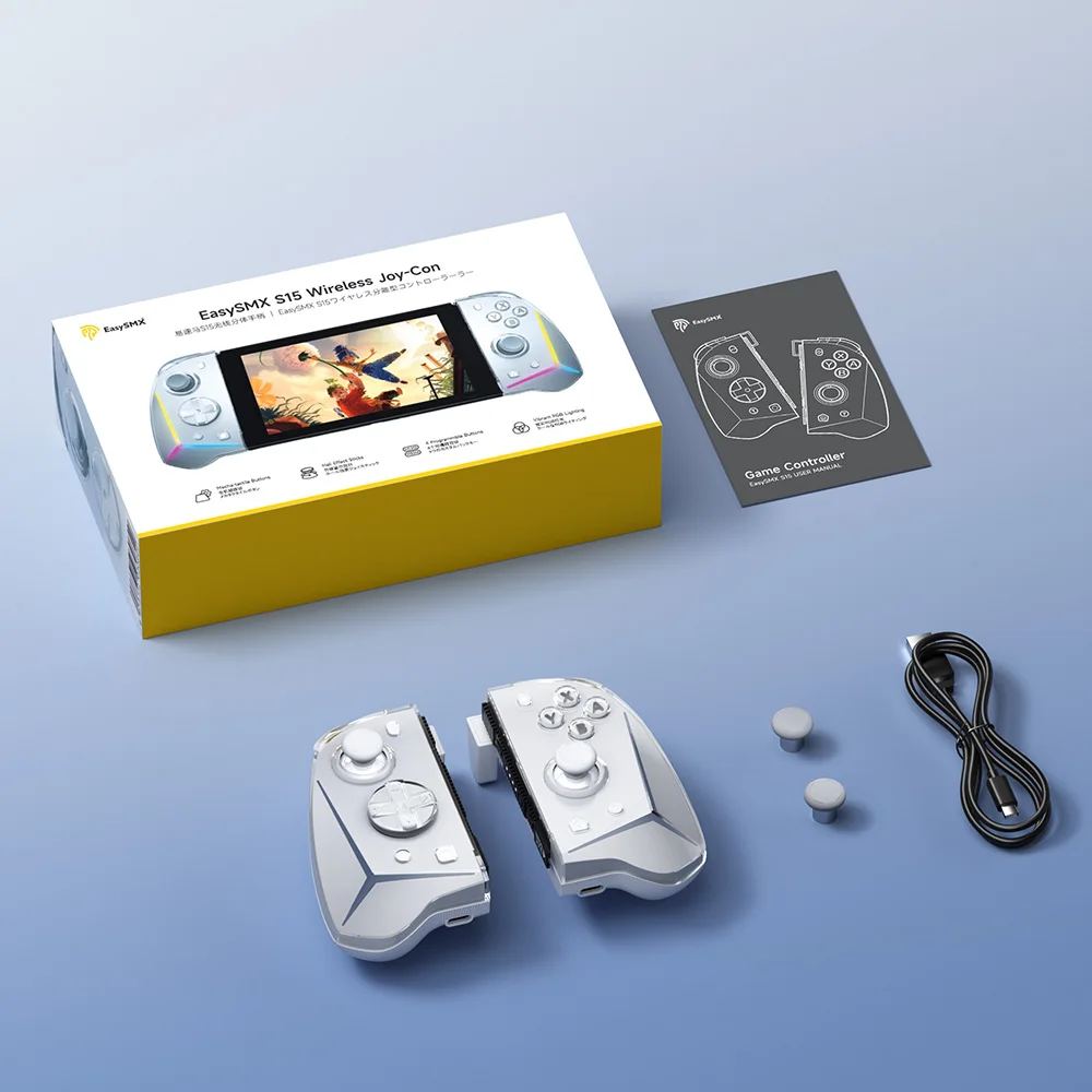 EasySMX S15 L/R Joypad Wireless RGB Controller Compatible with Nintendo Switch/OLED, 6 Axis Gyroscop, Mechanical Hall Effect