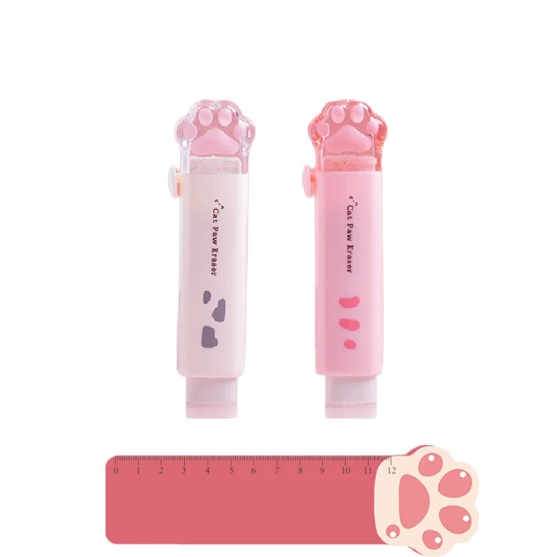 2Pcs Kawaii ยางลบ Cat PAW Shaped Retractable ยางลบ Push-Pull น่ารักยางยางลบสําหรับเด็กนักเรียนอุปกรณ์สํานักงานโรงเรียน