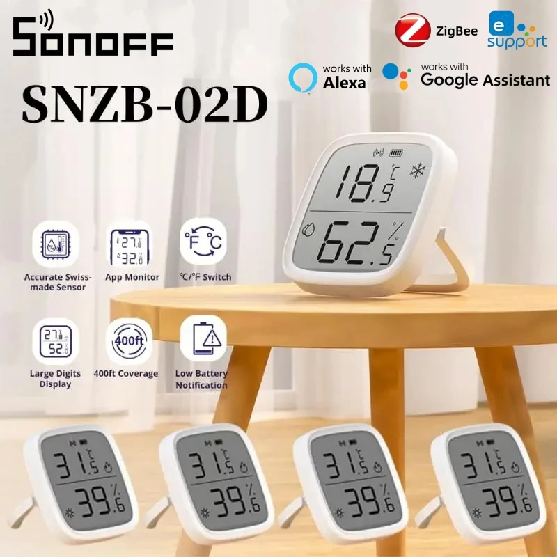 SONOFF SNZB-02D Zigbee LCD Sensor inteligente de temperatura y humedad monitoreo remoto en tiempo Real trabajo doméstico inteligente con Alexa Google