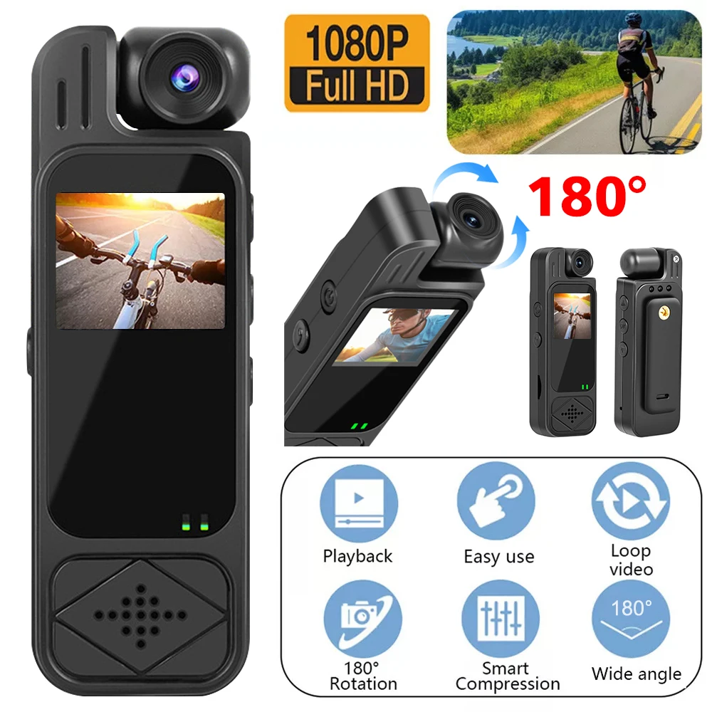 Y9 mini câmera corporal 1080p hd câmera esportiva infravermelha visão noturna gravador de vídeo digital 1.3 Polegada bodycam polícia pequena filmadora