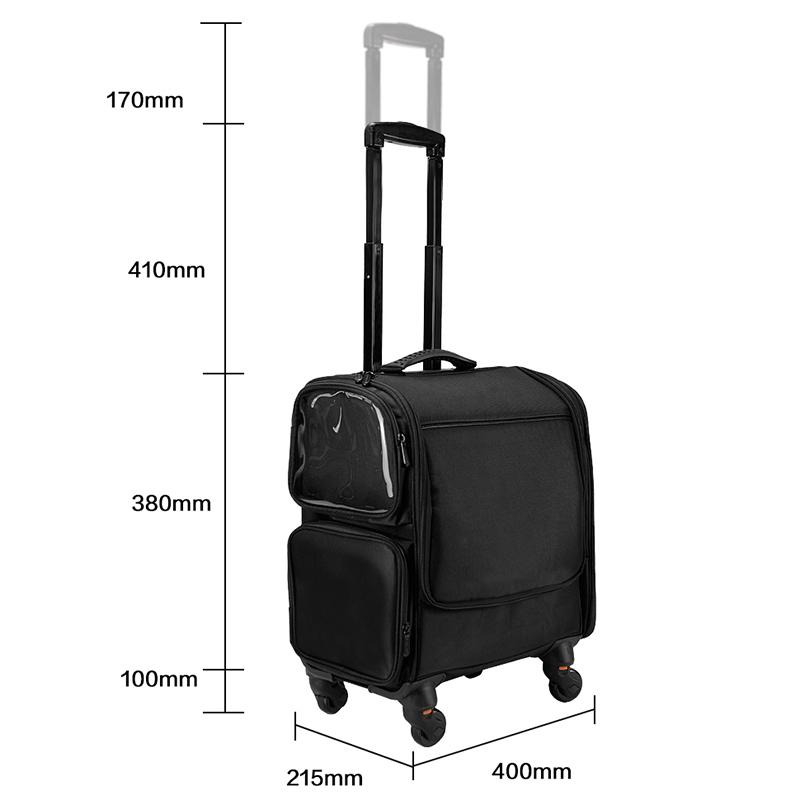 Caja de equipaje de maquillaje profesional, bolsa de cosméticos con varilla de tracción, multifuncional, gran capacidad, caja de herramientas de belleza para uñas y tatuaje, maleta con ruedas