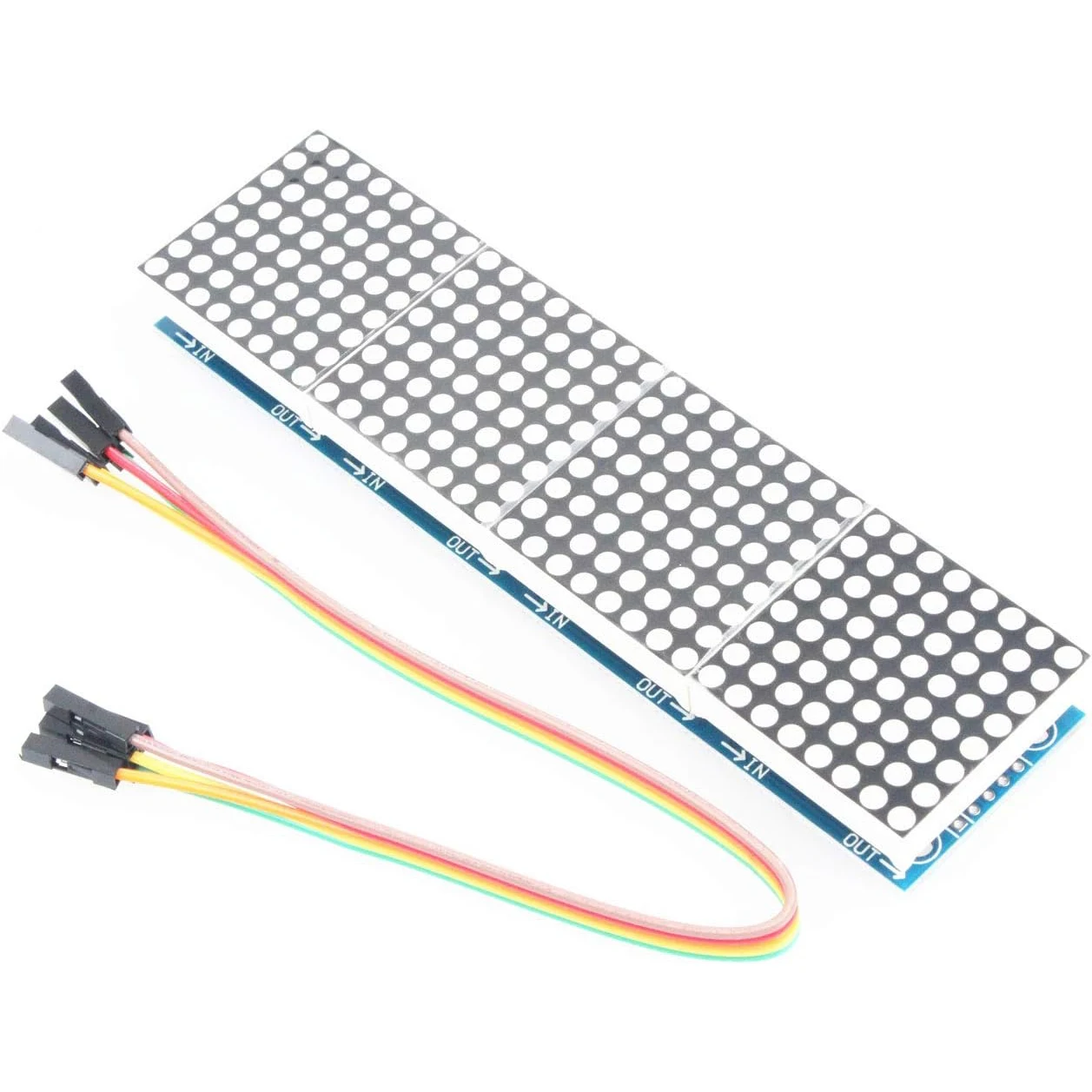 MAX7219 도트 매트릭스 모듈 32x8 4 in 1 LED 디스플레이 모듈은 Arduino Raspberry Pi용 5핀 와이어로 구동됩니다.