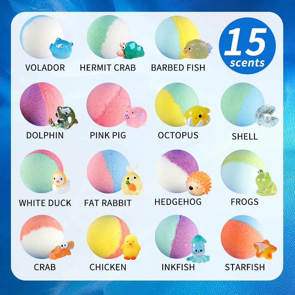 Bath Bombs สําหรับเด็กที่มีความประหลาดใจภายใน,ชุดของขวัญระเบิดอาบน้ําสําหรับเด็ก 15 แพ็ค, ออร์แกนิกธรรมชาติเด็ก Bubble Bath Fizzy พร้อมของเล่นอาบน้ํา