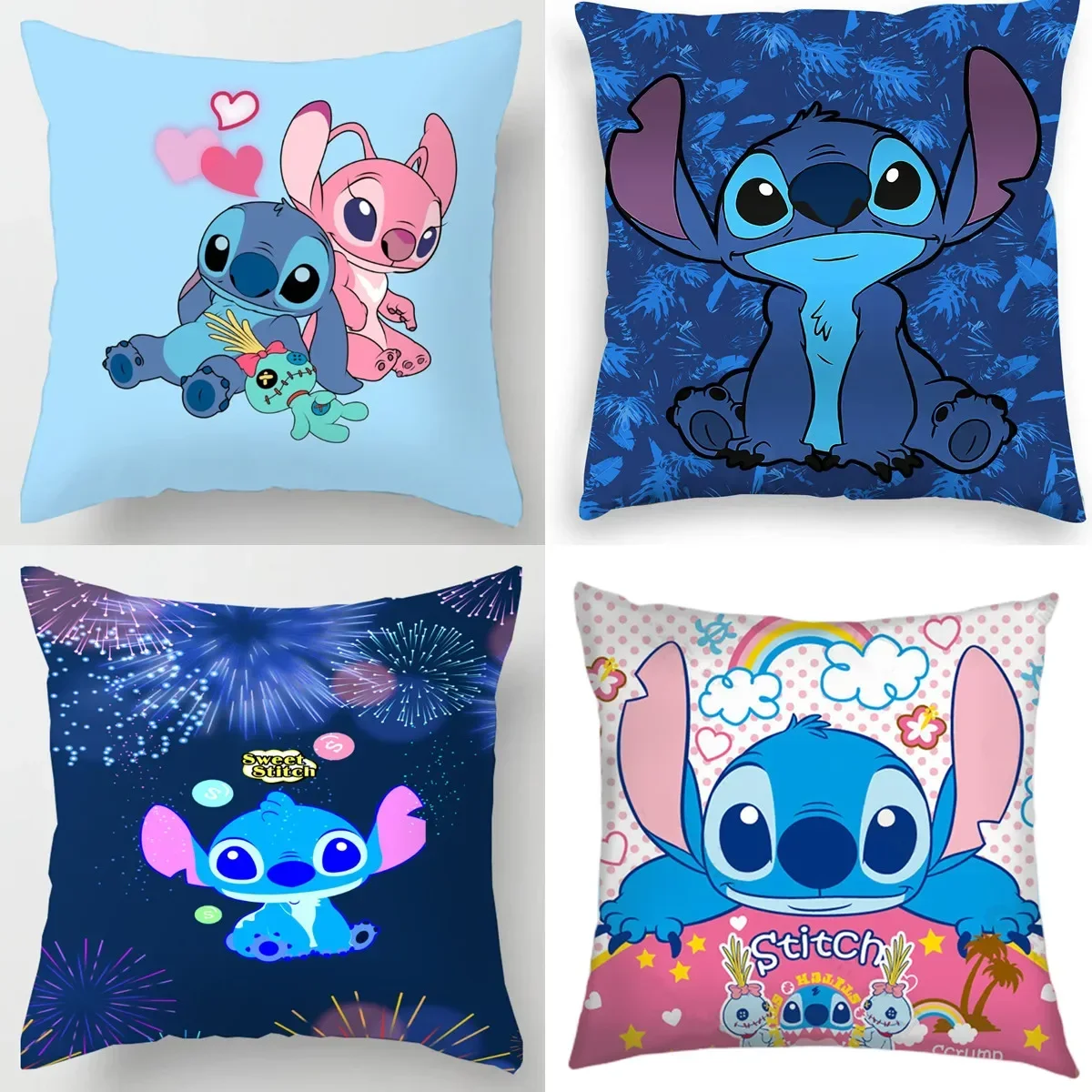 Anime figura disney stitch dupla face impressão fronha kawaii ponto travesseiro fronha quarto das crianças decoração interior presentes