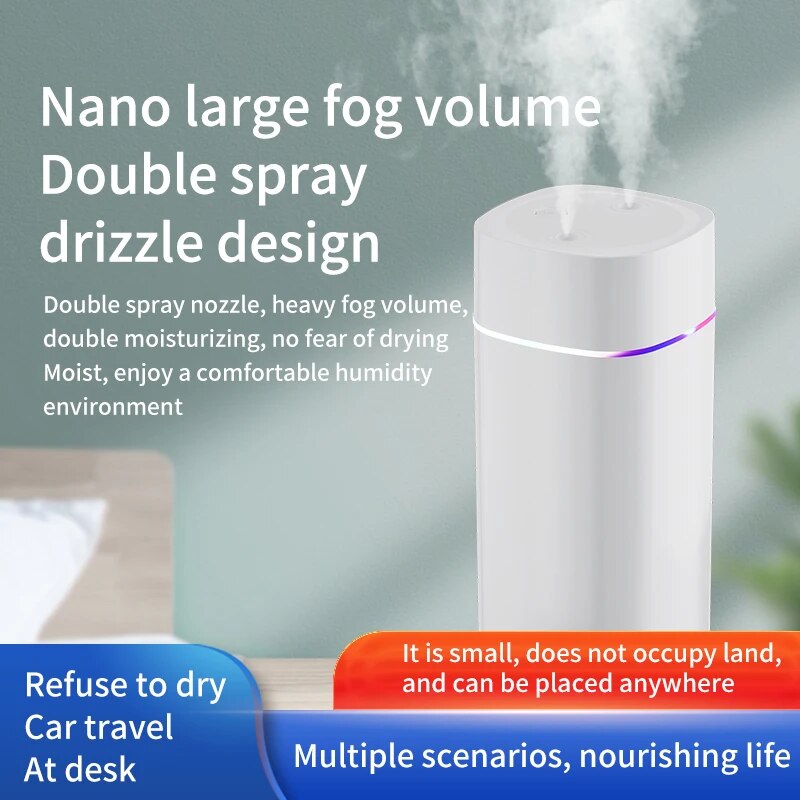 Small Usb Dual Spray Humidifier Household Mute Large Fog Volume Desktop Car Carrying