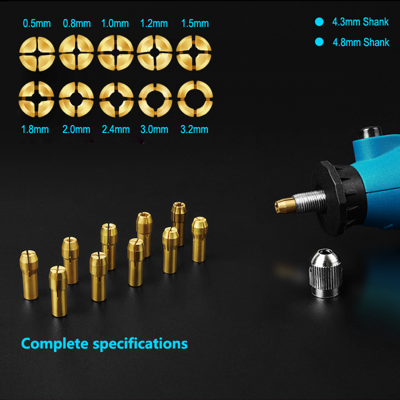 XCAN Mũi Khoan Mini Collet Chuck 10 Chiếc 0.5-3.2Mm Đường Kính 4.8Mm Vỏ Đồng Chucks Dremel Rotary dụng Cụ Điện Phụ Kiện Dụng Cụ