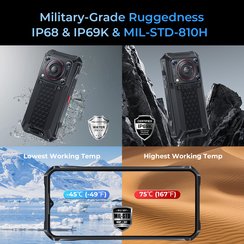 Oukitel wp33 pro 5g smartphone robusto 22000mah 6.6 "fhd + telefone celular 24gb 256gb câmera 64mp 33w dimensão 6100 +