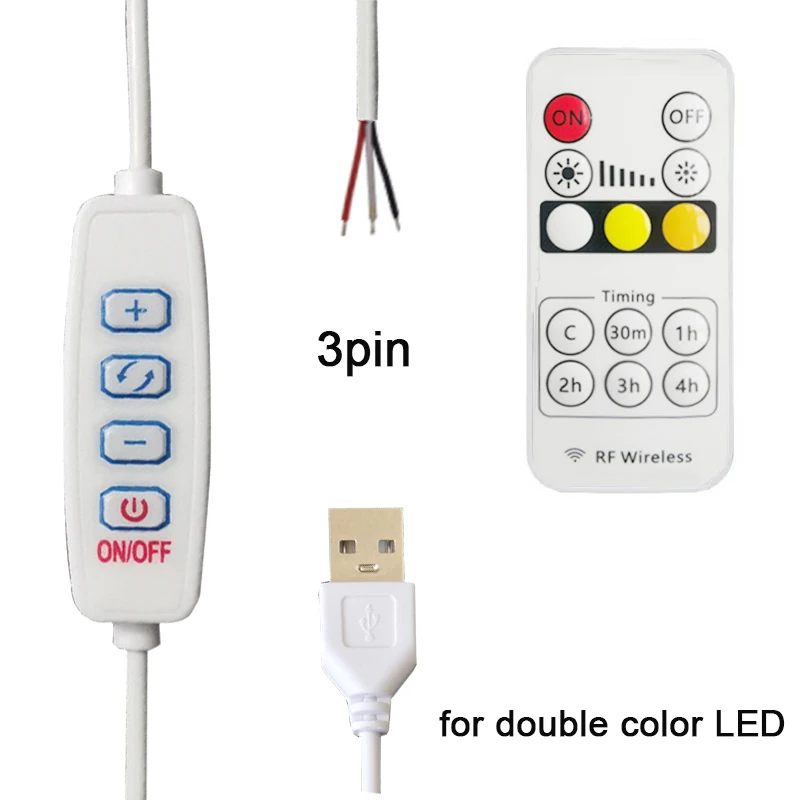 Atenuador LED de 5V CC, Cable USB de 1,5 m con interruptor, Control remoto regulable, Cable de extensión de 2 pines y 3 pines para luz LED CCT individual de 2 y 3 colores