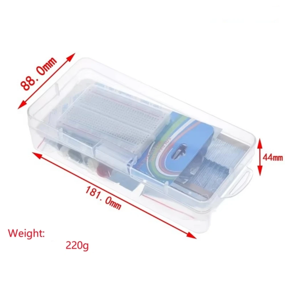 Kit de iniciación de proyecto DIY de placa de pruebas de 400 puntos de amarre para Arduino UNO R3, Kit electrónico DIY, juego de componentes electrónicos con caja