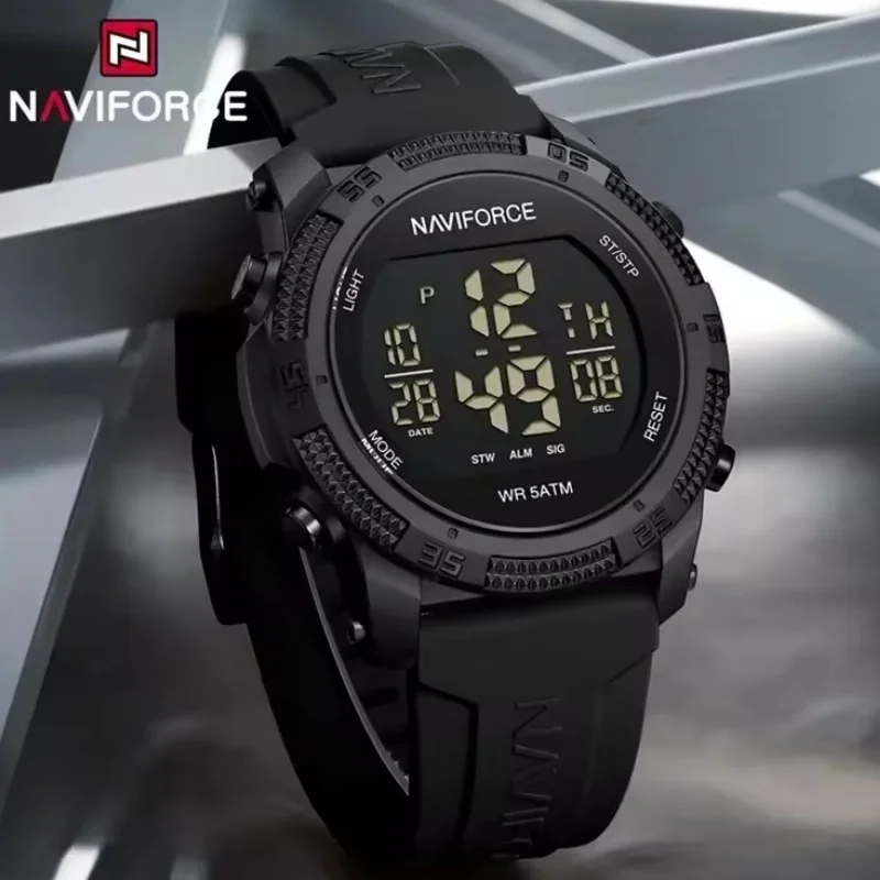 Naviforce 7104 esportes masculino lcd digital lazer data semana despertador à prova dwaterproof água pulseira de silicone relógio eletrônico électronique