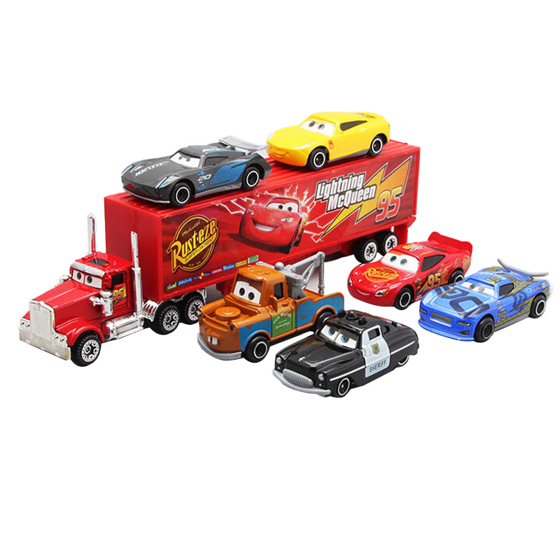 6-7szt Disney Pixar Car 3 2 1 Lightning Mcqueen Truck Mack Jackson Storm Diecast Metalowy samochód wyścigowy dinoco racer zestaw zabawek prezent dla chłopca