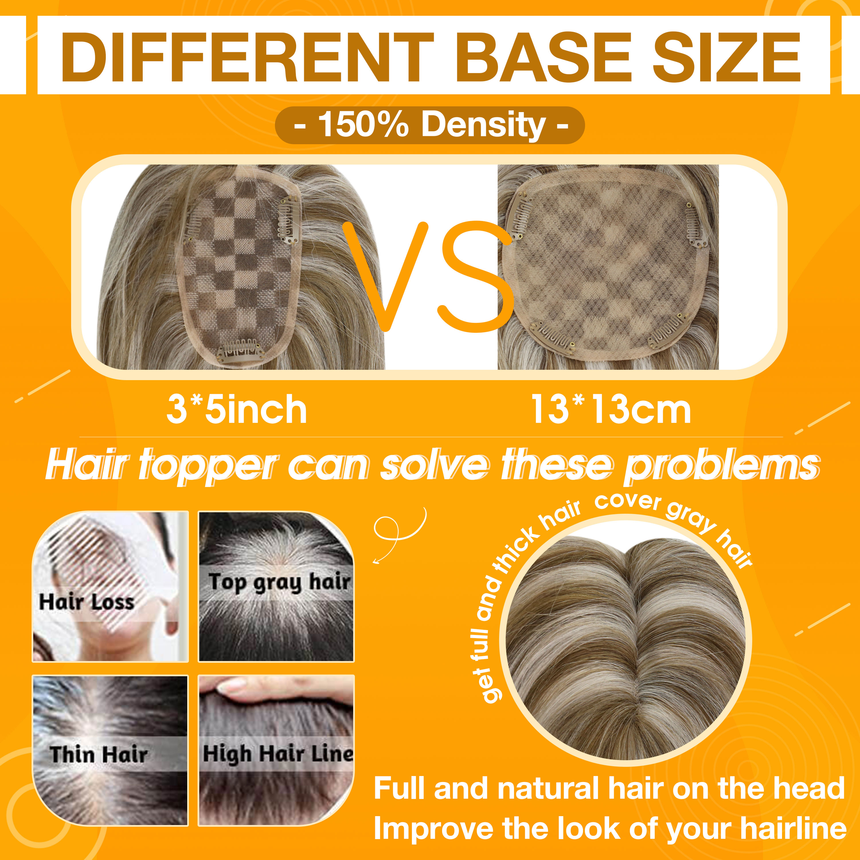 Full Shine Hair Topper Ombre 13*13 ซม.ธรรมชาติสบายชิ้นพร้อมคลิป 100% Breathable MONO สําหรับผู้หญิง