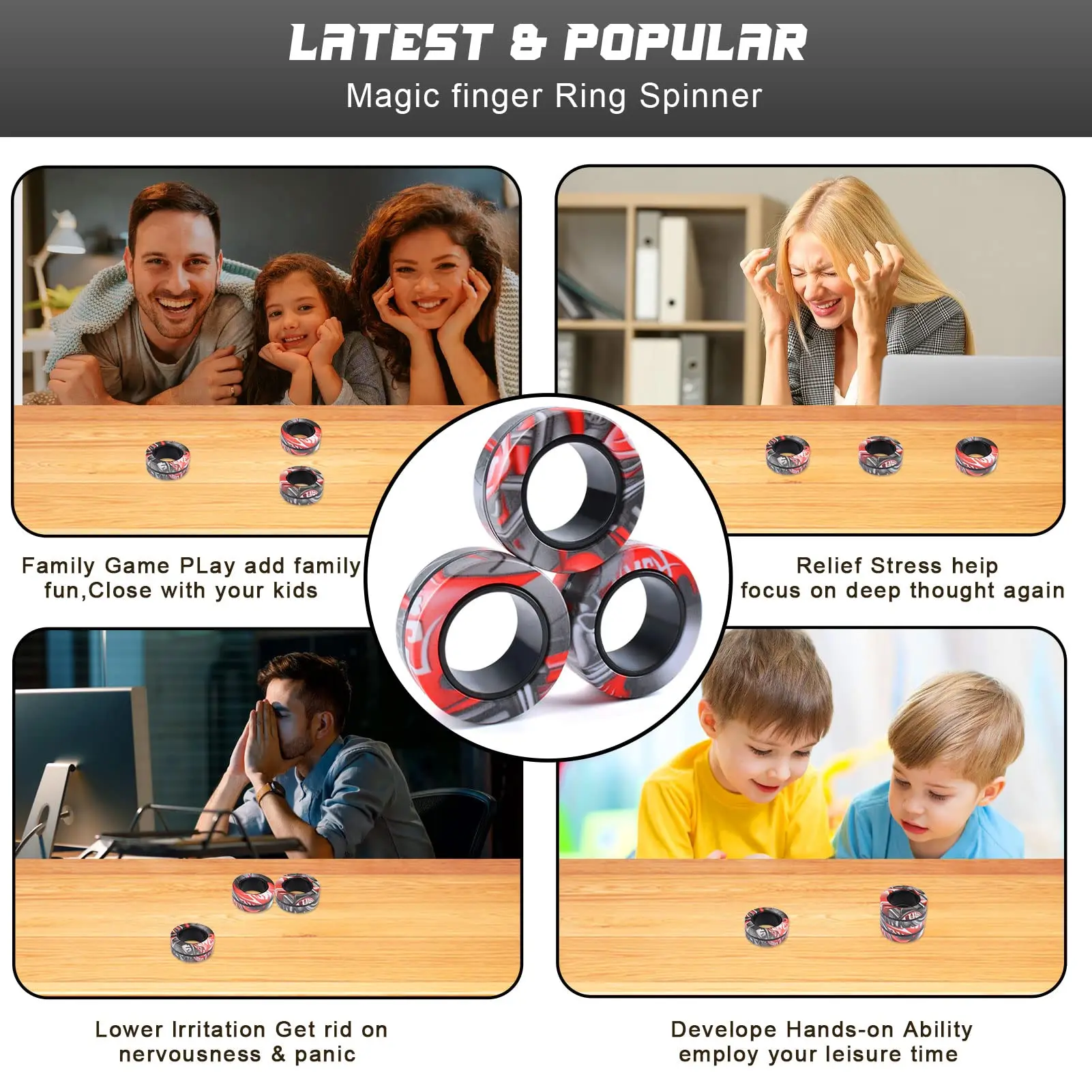 3 ชิ้น Fidget Spinner แหวนแม่เหล็กของเล่นนิ้วมือแหวนแม่เหล็ก ADHD ความเครียดบรรเทา Magical ของเล่นสําหรับเด็กผู้ใหญ่ความวิตกกังวล