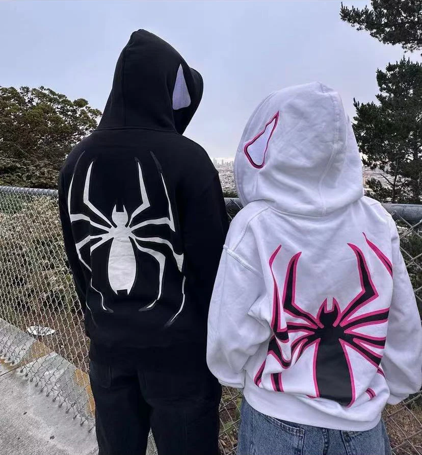 Harajuku moda y2k casaco de grandes dimensões personalidade aranha impressão moletom feminino outono e inverno punk completo zip up hoodie topos