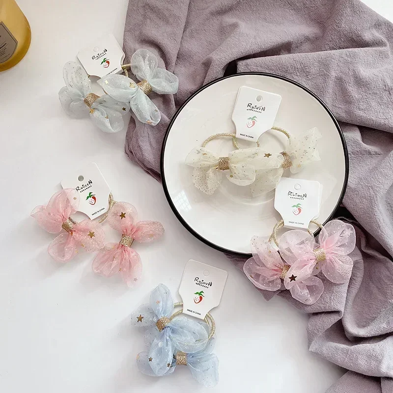 2 uds estilo coreano niños agradable arco niñas bandas elásticas para el cabello cuerda de encaje accesorios para el cabello niños accesorios de Lolita regalos para niñas