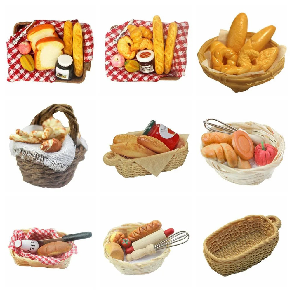 Mini comida para muñecas, casa de muñecas en miniatura, cesta de pan, simulación de comida, modelo de juguetes, Decoración de casa de muñecas, miniaturas a escala 1 :6 /1: 12