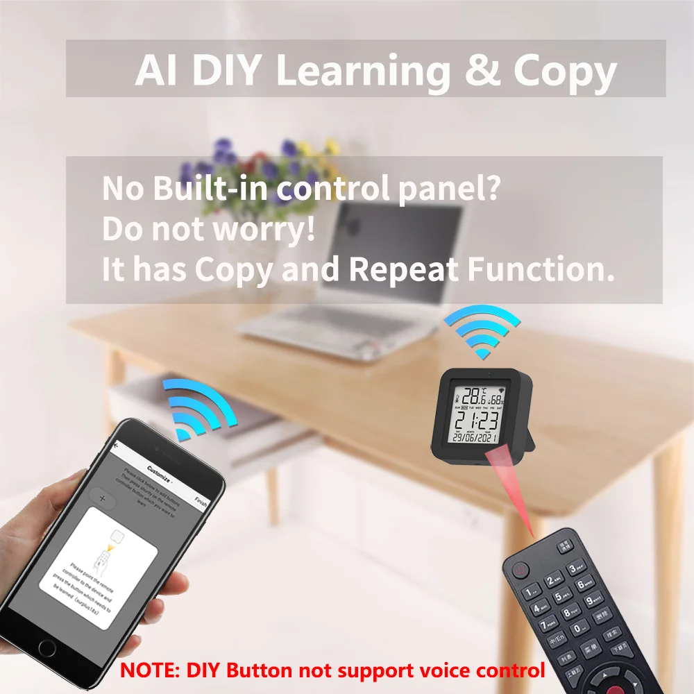 Tuya Smart Universal IR Remote พร้อมเซ็นเซอร์อุณหภูมิความชื้นสําหรับเครื่องปรับอากาศทีวี AC ทํางานร่วมกับ Alexa Google Home Yandex