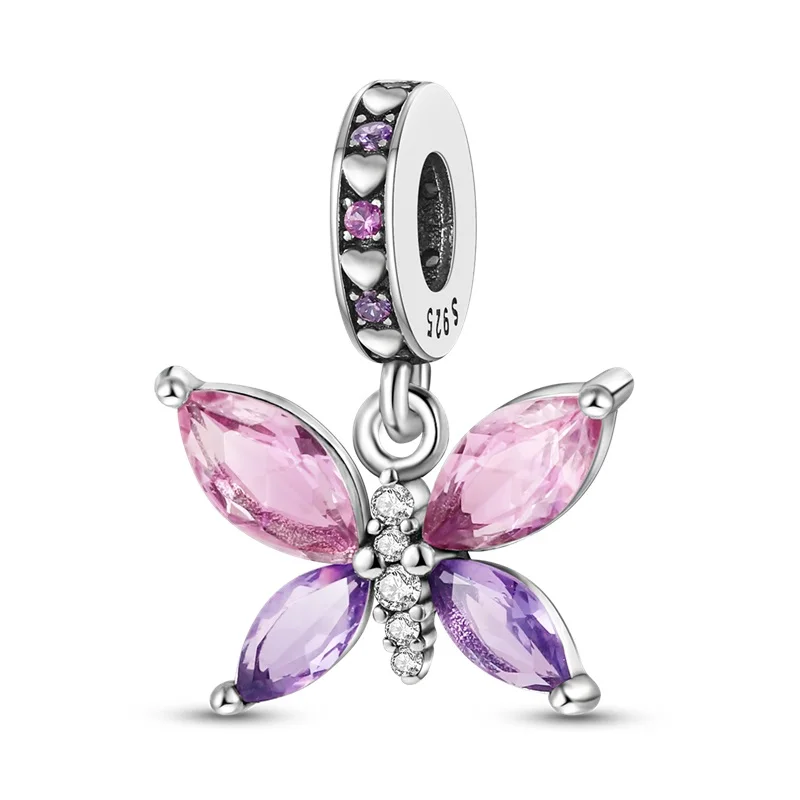 Pendenti originali con ciondoli a forma di farfalla colorata in argento sterling 925 adatti per braccialetti S925, collane, gioielli di compleanno fai da te