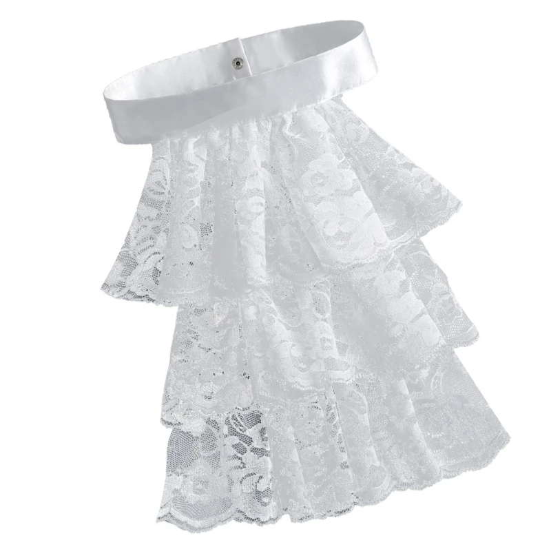 Elegant Victorian Costume Collar Ruffled Lace Jabot Neck Collar for Halloween Parties Cosplay Vampires Costume Collar