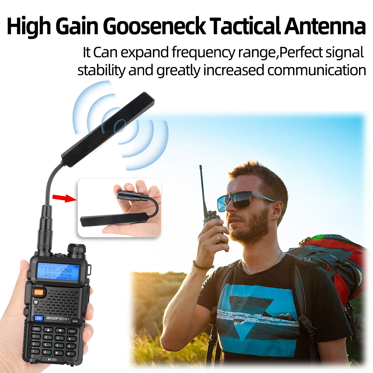 Abree AR-188 antena tática pescoço de ganso vhf uhf sma-fêmea para baofeng walkie talkie UV-5R 5rh 13 17 21 pro Quangsheng UV-K5 (6)
