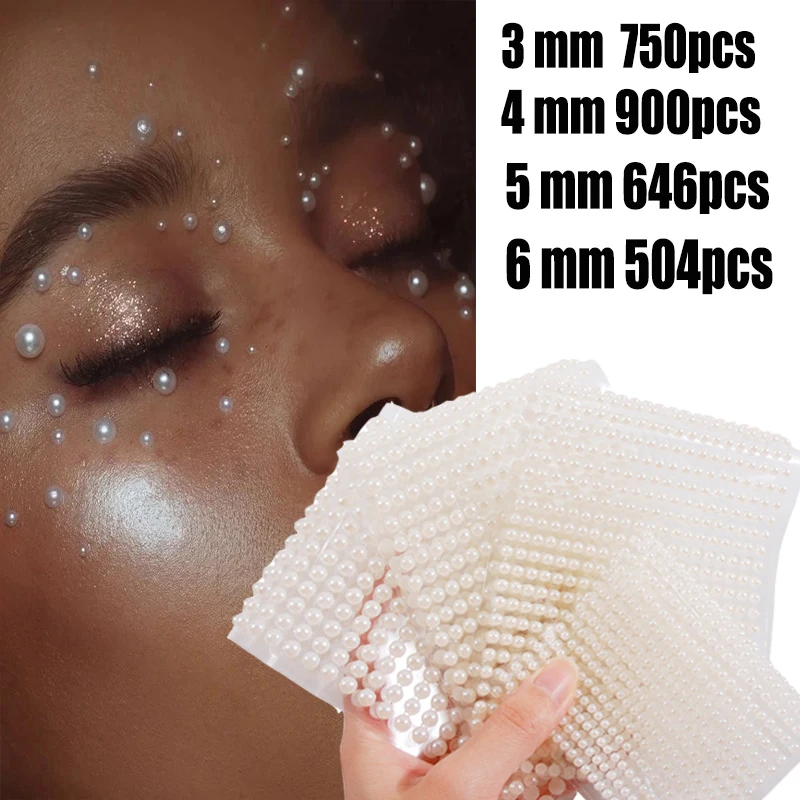 3Mm/4Mm/5Mm/6Mm 3D Mặt Ngọc Trai Ngọc Phấn Mắt Dán Tự Dính Mặt cơ Thể Lông Mày Kim Cương Dán Móng Tay Kim Cương Trang Trí