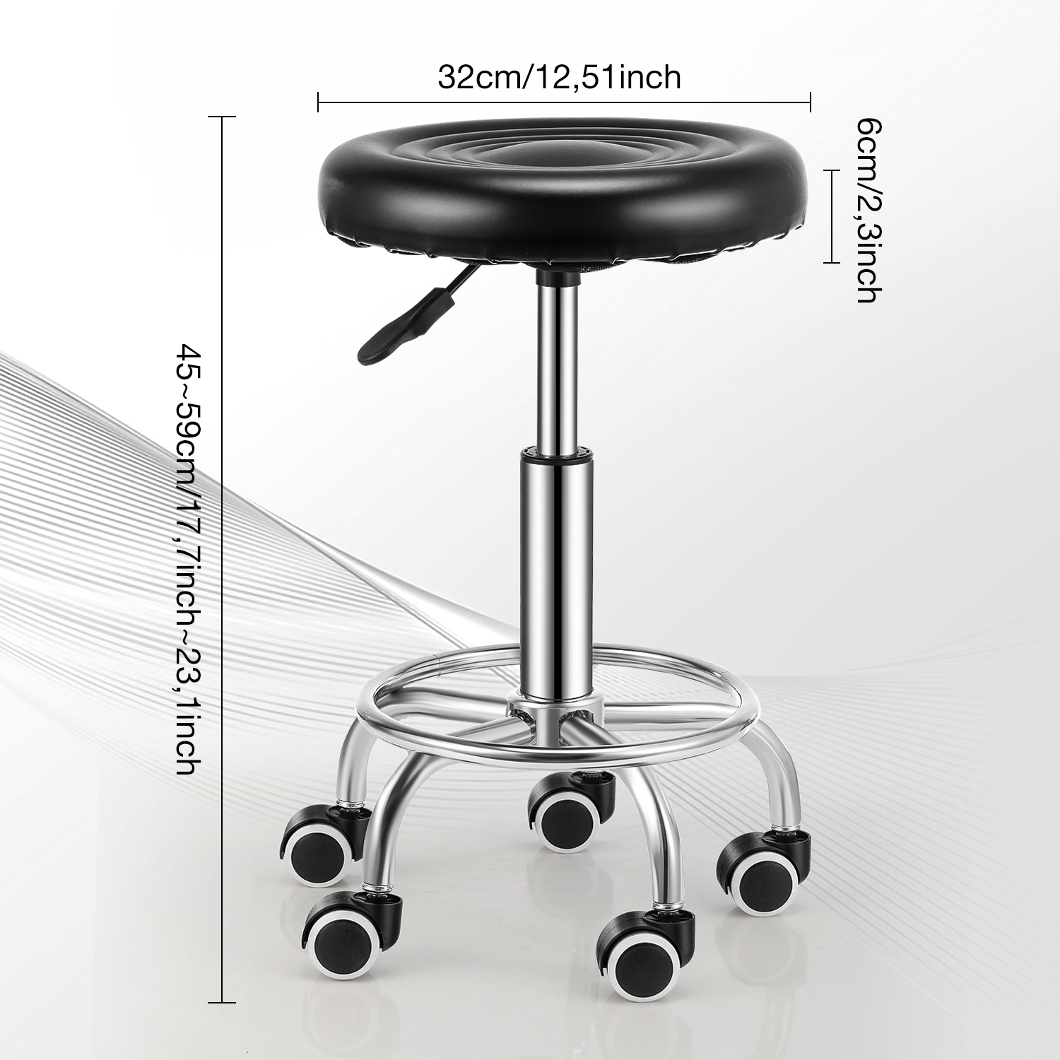 Rollhocker Arbeitshocker Drehhocker Höhenverstellbar 360° Drehbar Bürohocker Drehhocker für Büro Salon Massage Spa( Schwarz )