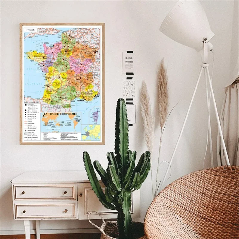 Póster de mapa de tráfico de idioma francés de Francia, decoración artística de pared grande A2, 42x59cm, suministros de decoración de pared para aula escolar