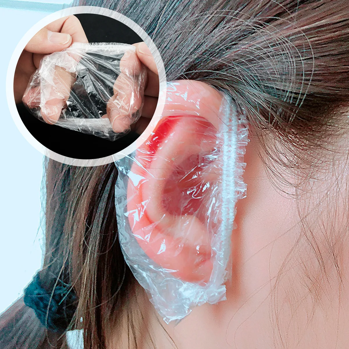 Tapones para los oídos transparentes de un solo uso, protectores para los oídos con bandas elásticas, portátiles, impermeables, para teñir el cabello, ducha, 100 piezas