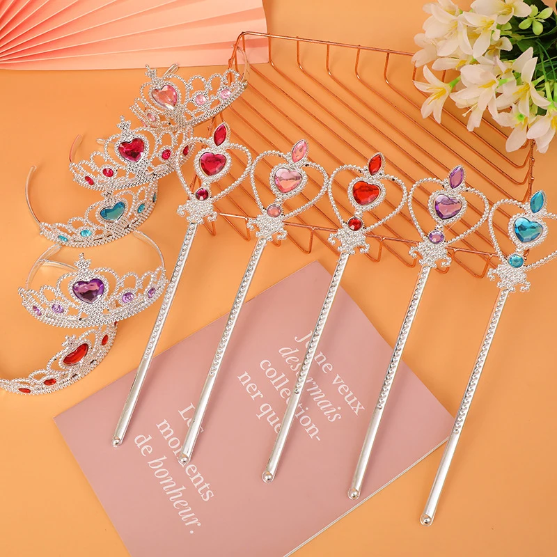 เด็กอัญมณีมงกุฎ Scepter ของเล่นเจ้าหญิงเครื่องแต่งกายอุปกรณ์เสริมสาวน่ารัก Headdress Magic Wand ของเล่นเด็กของขวัญวันเกิด