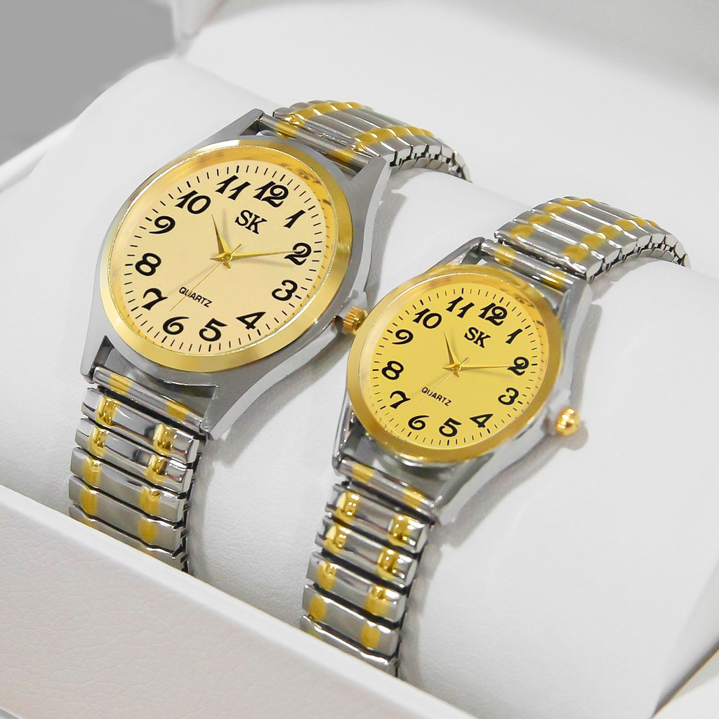 Reloj de negocios para hombre y mujer, conjunto de reloj de pareja, conjunto de reloj de cuarzo con correa elástica de estilo bohemio romántico (caja no incluida)