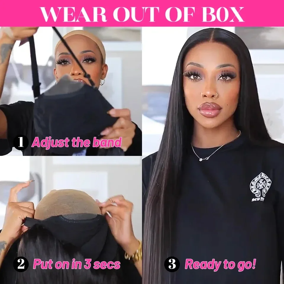 グルーレスウィッグ人毛すぐに着用できる骨ストレートレースフロントウィッグ人毛 4 × 4 5 × 5 プレカット Hd レース閉鎖ウィッグ女性のための