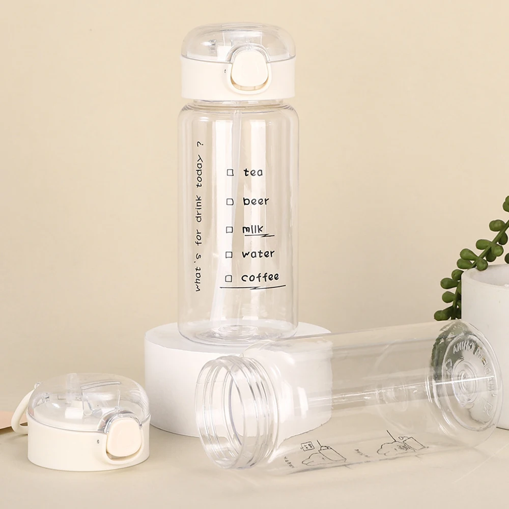 520-600ML โปร่งใสสร้างสรรค์พิมพ์ขวดน้ําพลาสติก Bouncing Straw ถ้วยกีฬากลางแจ้งขวดน้ําแบบพกพา Regal