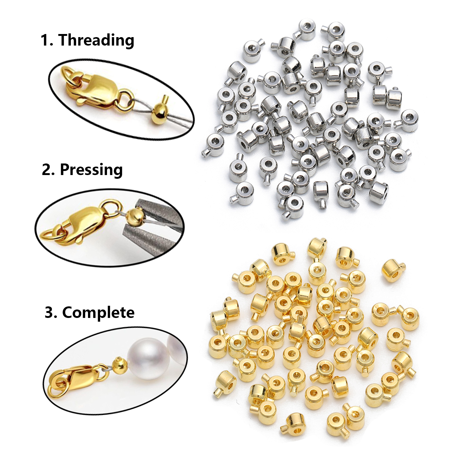 10 Stück Edelstahl Positionierung Stopper Abstandshalter Crimp End Septum Perlen für Schmuckherstellung DIY Halskette Armband Verbinder