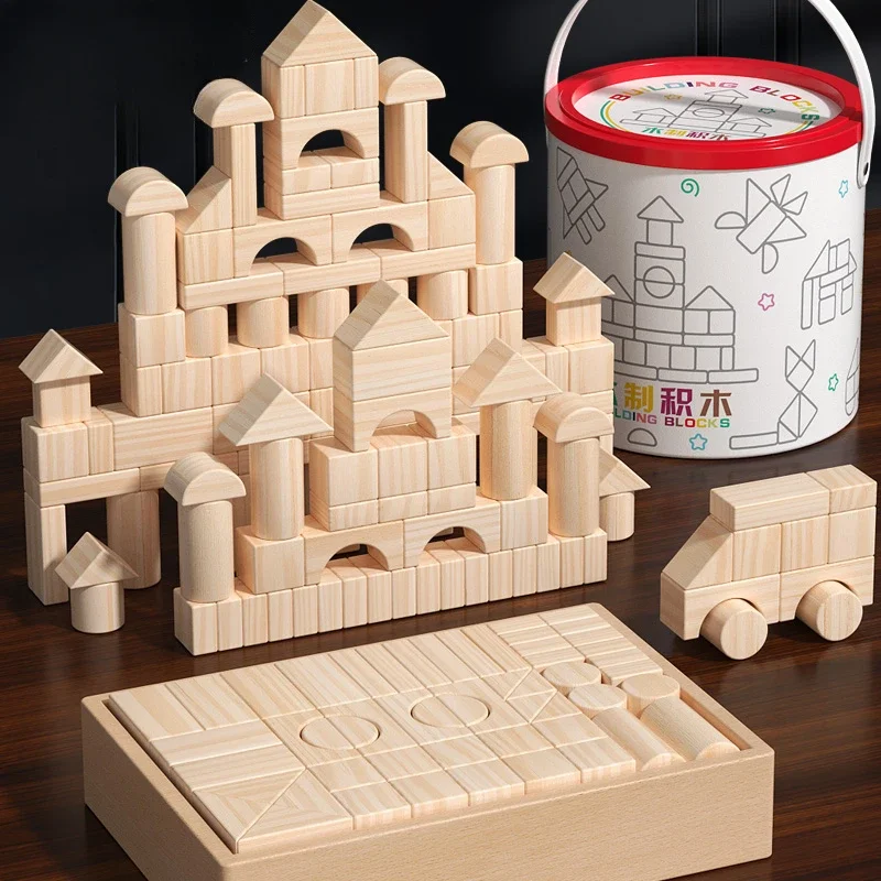 未塗装の子供用ビルディングブロック,無垢材,ベビーウッド,建設エリア,教育玩具