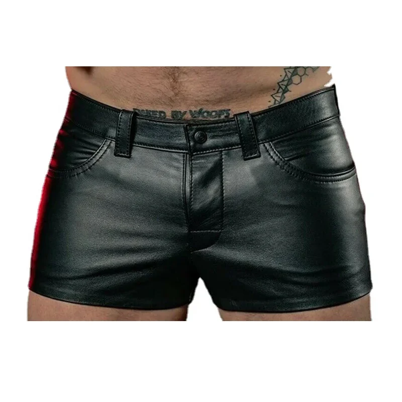 Men Shorts Solid Color Casual Mens Short PU Leather Pants Spring Summer Men Fashion Punk Style Black Shorts for Men
