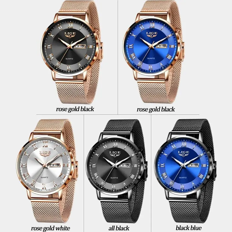 Lige 2024 novo relógio feminino relógios de luxo senhoras criativo aço pulseira relógios feminino à prova dwaterproof água relogio feminino