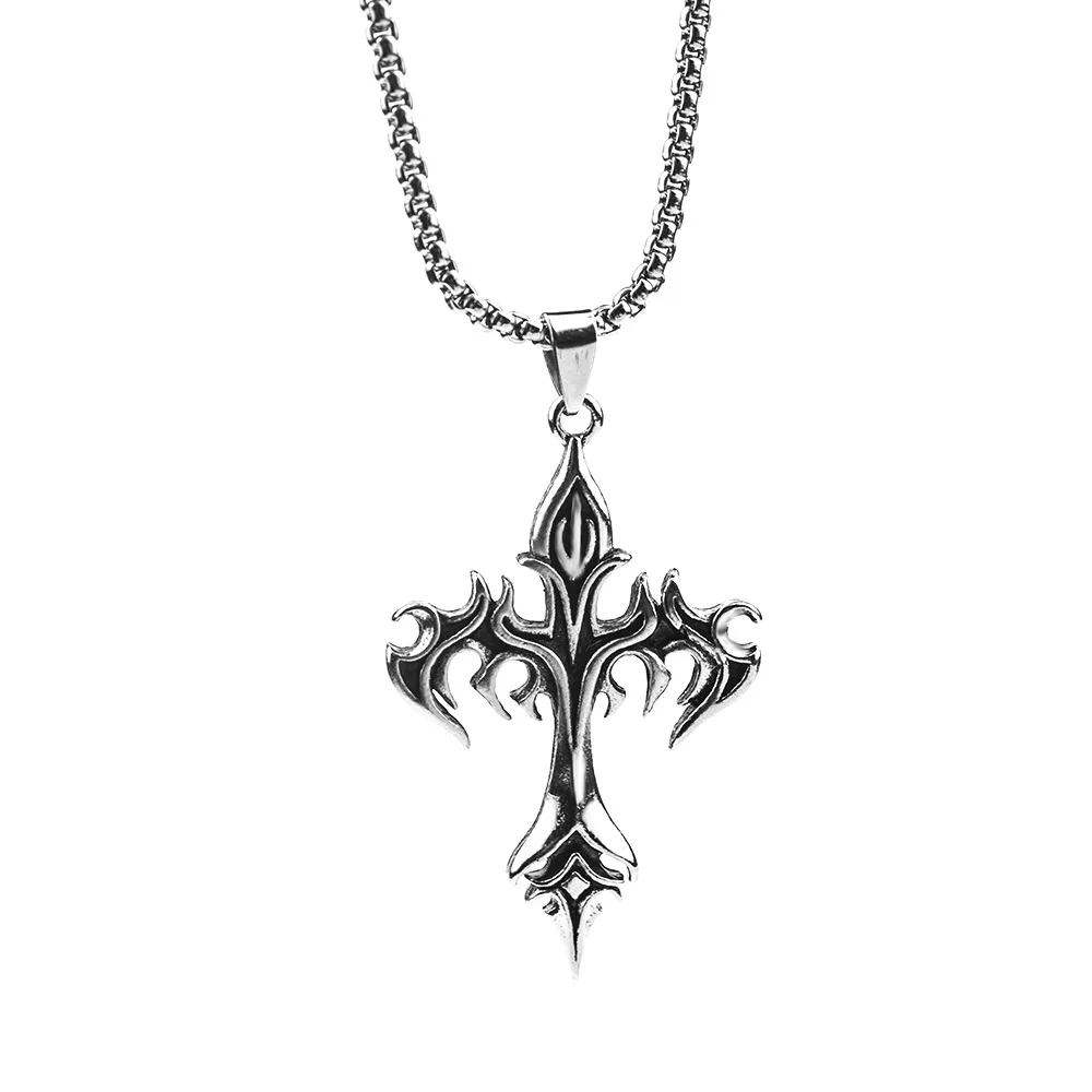ZAKOL Collana con ciondolo croce Hip Hop Design unico Collane gotiche in acciaio inossidabile Regalo di gioielli di moda per donne e uomini