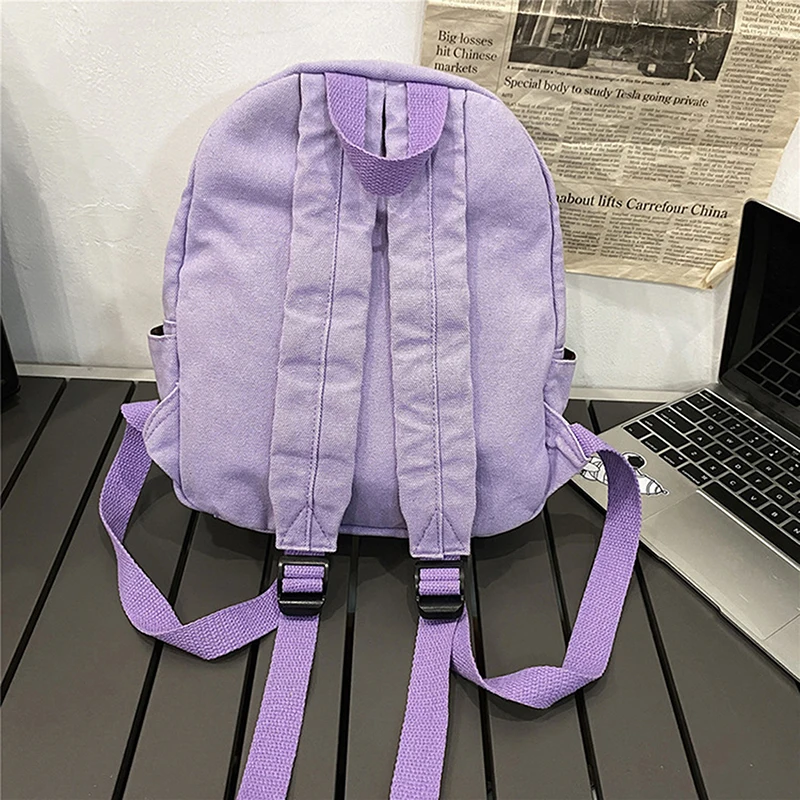 กระเป๋าผ้าแคนวาสสำหรับสตรีกระเป๋าเป้สะพายหลังขนาดเล็กวินเทจ tas ransel MINI ใส่ไปโรงเรียนสีพื้น