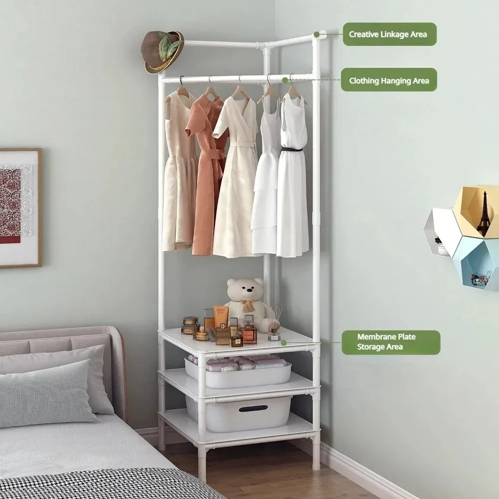 Multi-Layer Floor Standing Hangers, cabideiro, prateleiras, prateleiras, mesa de cabeceira, roupas, casaco, prateleiras, quarto, simples, doméstico