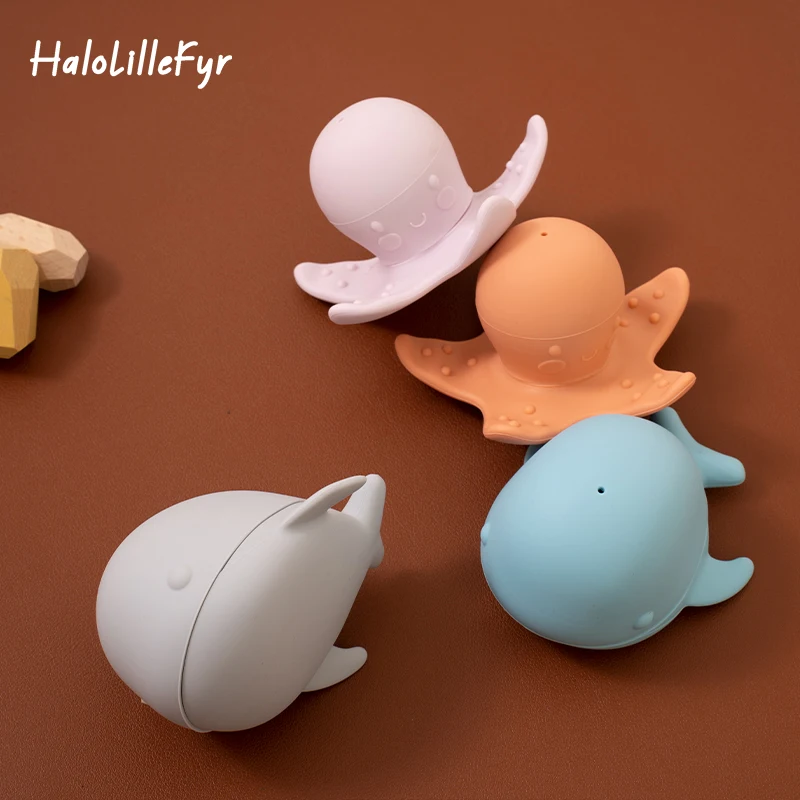 Bebê silicone polvo e baleia spray banho de água brinquedos conjunto bonito animal chuveiro brinquedos infantil banheira flutuante brinquedo presente para crianças
