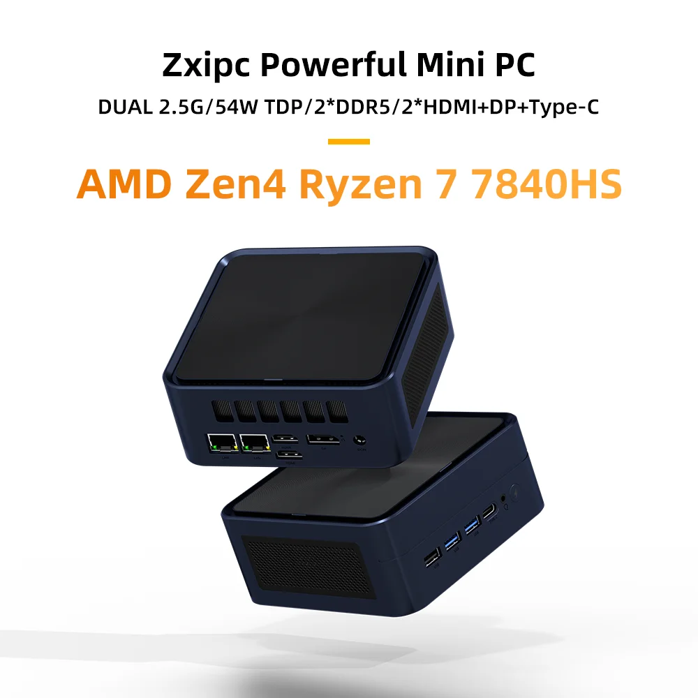 ZXIPC Mini PC AMD Ryzen 7 7840HS DDR5 M.2 NVME SSD Desktop Computers Support 4K HDMI Display/WiFi6/USB3.2/Office