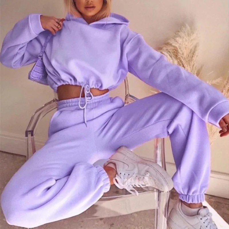 Terno esportivo feminino de manga comprida, roupa casual na cintura, tendência da moda, conjunto de duas peças