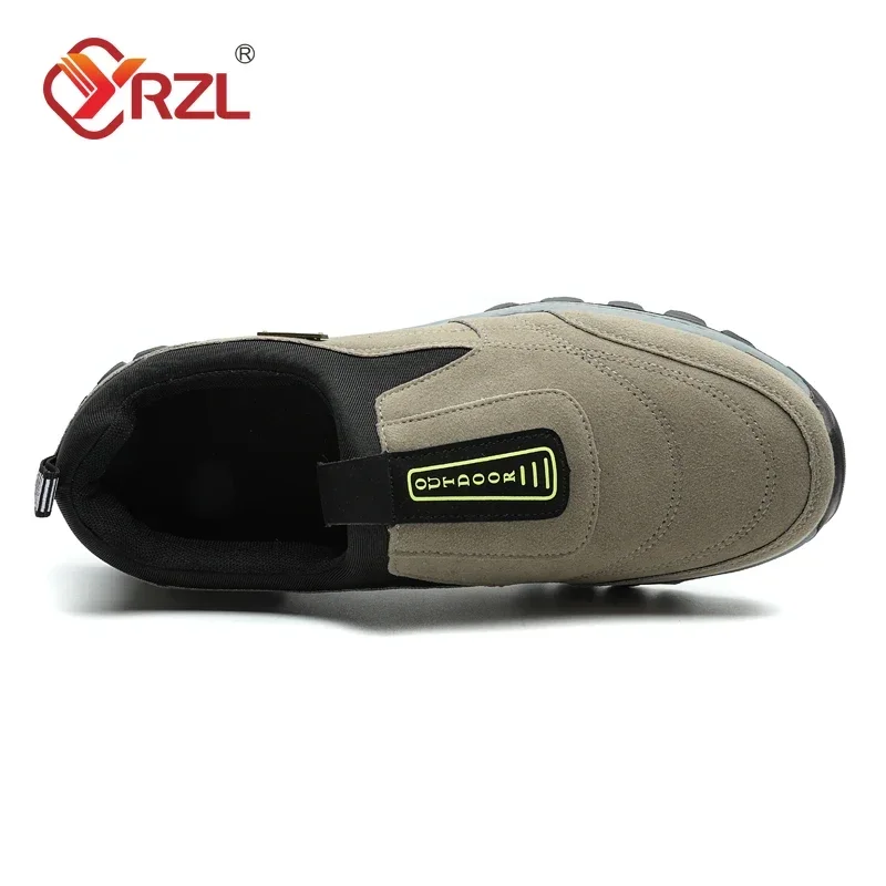 Yrzl sapatos de caminhada ao ar livre dos homens tênis deslizamento em sapatos casuais masculinos respirável camurça sapato de couro anti-skid sapatos de caminhada calçado