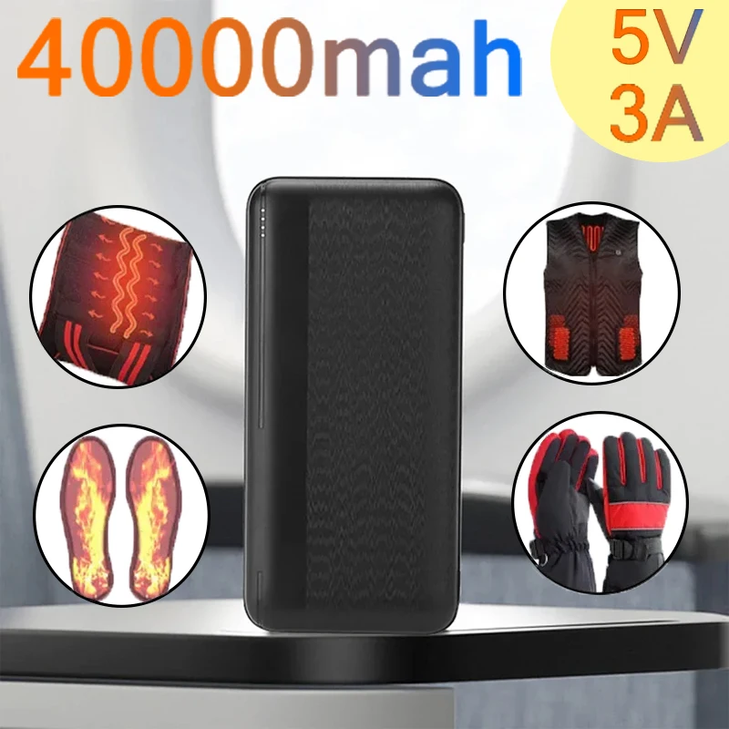 Banco de energía de batería de calefacción 40000mAh 5V 3A para chaleco calefactor chaqueta bufanda guantes calcetines cargador portátil paquete de batería externa
