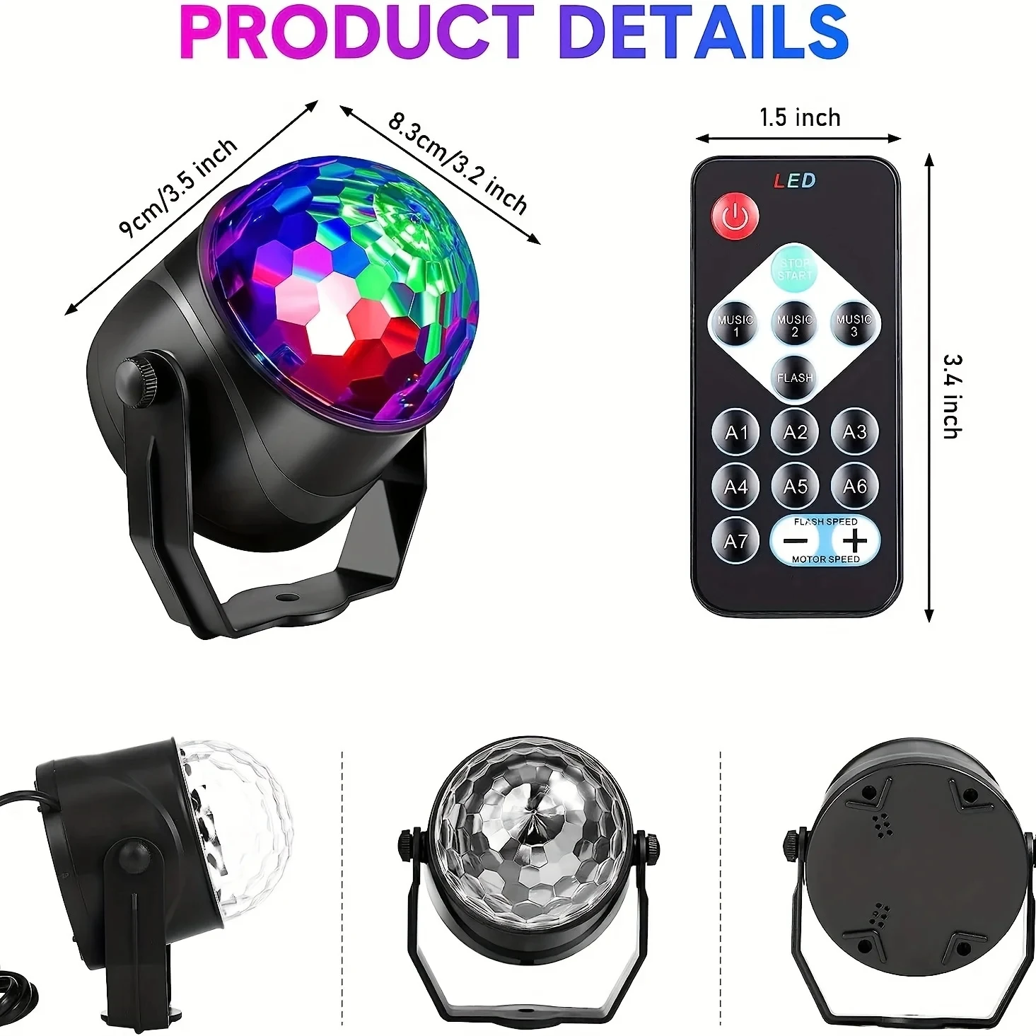 Sound Activated LED Stage Disco Light Rotating DJ Ball With Remote Control Color Party Atmosphere Lamp for Home KTV Bar Xmas