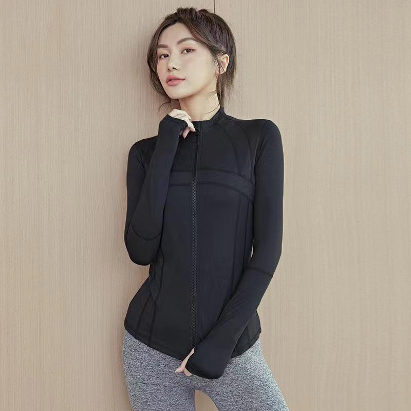 2024 Neues Damen-Laufshirt mit langen Ärmeln, atmungsaktiv, für Fitnessstudio, Workout, Top, Damen-Yoga-Jacken mit Reißverschluss und Fingerlöchern