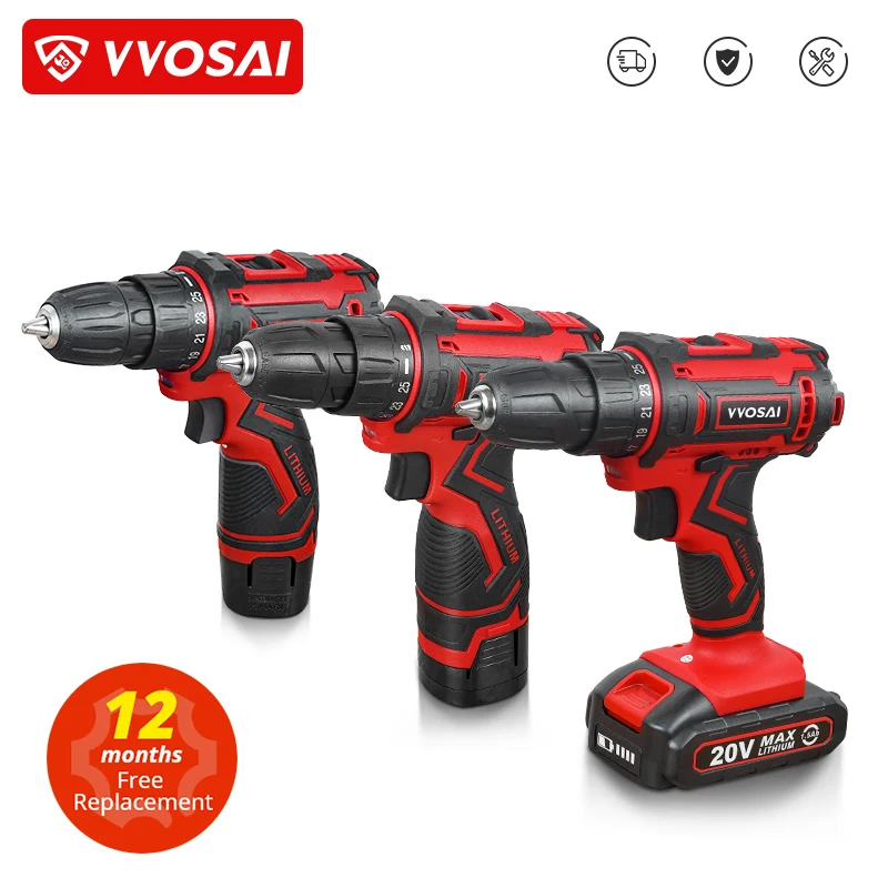 WOSAI 12V 16V 20V Máy Khoan Điện Tua Vít Mini Không Dây Điện Driver DC Lithium-Ion 3/8-Inch